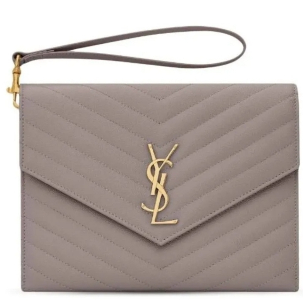 YSL SAINT LAURENT CROC EMBOSSED CASSANDRE CLUTCH GRAY
